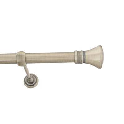 Toolty Antique Brass Metal Curtain Pole 25mm With Finials Rod Classic Brackets Liberty 145Cm