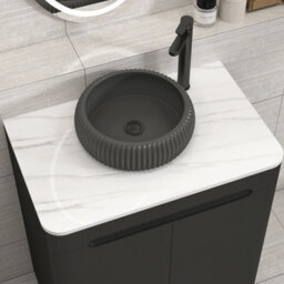 Royal Bathrooms Venice 700mm Matt Nocturne Black Freestanding Bathroom Countertop Vanity Unit 2 Door With Milan Black Basin - thumbnail 6