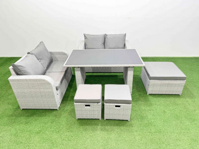Fimous 6 Pieces Outdoor Pe Rattan Sofa Set Patio Garden Furniture Sets With Cushions 3 Stools Light Grey - image 1