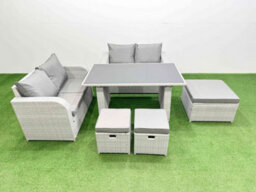Fimous 6 Pieces Outdoor Pe Rattan Sofa Set Patio Garden Furniture Sets With Cushions 3 Stools Light Grey - thumbnail 1