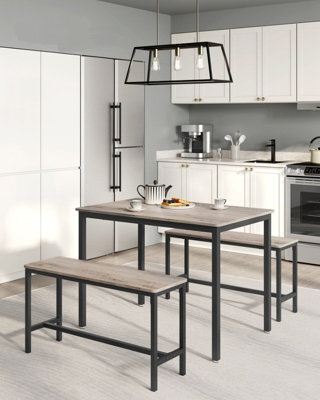 LEDREM Dining Table With 2 Benches, 3 Piece Set, Kitchen Table Of 70 X 110 X 75 Cm, 2 Benches Of 30 X 97 X 50 Cm Each, Steel Frame - image 1