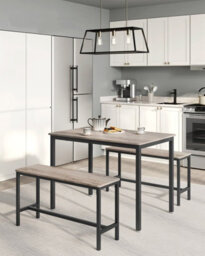 LEDREM Dining Table With 2 Benches, 3 Piece Set, Kitchen Table Of 70 X 110 X 75 Cm, 2 Benches Of 30 X 97 X 50 Cm Each, Steel Frame - thumbnail 1