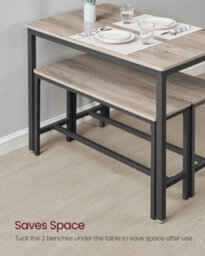LEDREM Dining Table With 2 Benches, 3 Piece Set, Kitchen Table Of 70 X 110 X 75 Cm, 2 Benches Of 30 X 97 X 50 Cm Each, Steel Frame - thumbnail 6