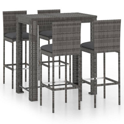 Berkfield 5 Piece Garden Bar Set With Cushions Poly Rattan Grey - image 1