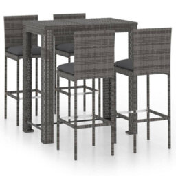 Berkfield 5 Piece Garden Bar Set With Cushions Poly Rattan Grey - thumbnail 1