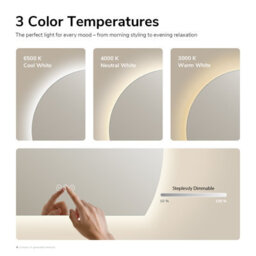 Emke Frameless Led Bathroom Mirror 73 X 90Cm, 3 Colour Temperatures, Dimmable, Anti-Fog, Touch Control - thumbnail 3