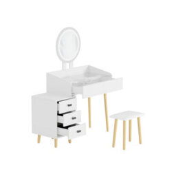 Home Source Nova 4 Drawer Led Mirror White Dressing Table & Stool Set - thumbnail 6