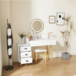 Home Source Nova 4 Drawer Led Mirror White Dressing Table & Stool Set - thumbnail 4
