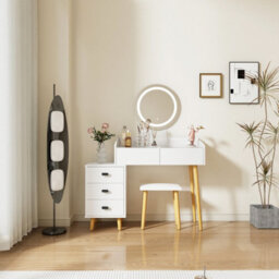 Home Source Nova 4 Drawer Led Mirror White Dressing Table & Stool Set - thumbnail 5