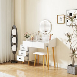 Home Source Nova 4 Drawer Led Mirror White Dressing Table & Stool Set - thumbnail 2