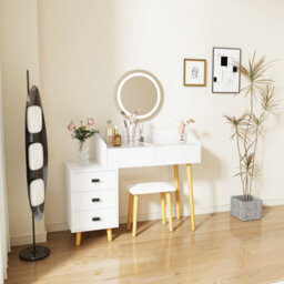 Home Source Nova 4 Drawer Led Mirror White Dressing Table & Stool Set - thumbnail 3
