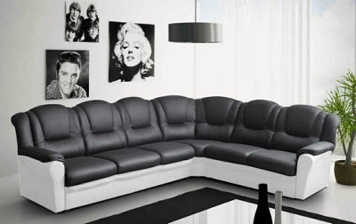 Texas Corner Sofa Black And White Faux Leather Suite - image 1