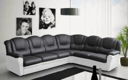 Texas Corner Sofa Black And White Faux Leather Suite - thumbnail 1