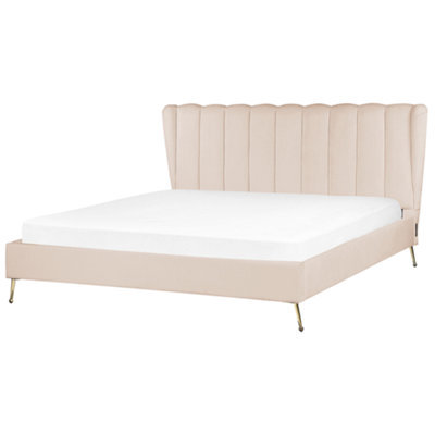 Beliani Bed Velvet Miribel 180 X 200 Cm (Eu Super King) Beige - image 1