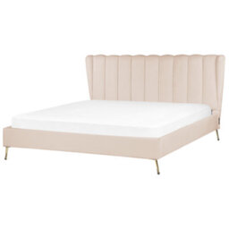Beliani Bed Velvet Miribel 180 X 200 Cm (Eu Super King) Beige - thumbnail 1