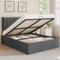 LEDREM Double Bed Frame, 135 X 190 Cm, Ottoman Bed With Lift-Up Storage, Hydraulic Lift, Modern Minimalist, Cappuccino Beige - thumbnail 4