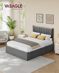 LEDREM Double Bed Frame, 135 X 190 Cm, Ottoman Bed With Lift-Up Storage, Hydraulic Lift, Modern Minimalist, Cappuccino Beige - thumbnail 2