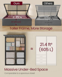 LEDREM Double Bed Frame, 135 X 190 Cm, Ottoman Bed With Lift-Up Storage, Hydraulic Lift, Modern Minimalist, Cappuccino Beige - thumbnail 8