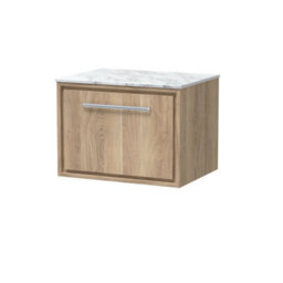 Hudson Reed Lille Wall Hung Single Drawer Contemporary Vanity Unit With Marble Worktop In Bleached Oak, 610 X 460mm - thumbnail 2