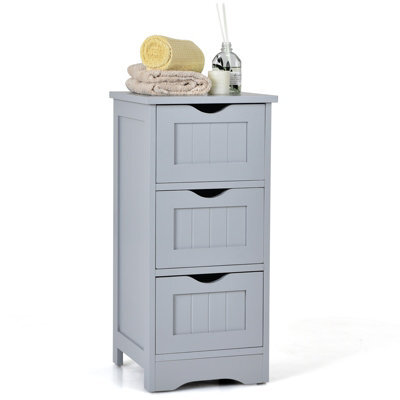 Gainoom 3 Drawers Bathroom Floor Cabinet Wood Storage Cupboard Organizer Free Standing Chest Of Drawers - image 1