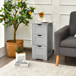 Gainoom 3 Drawers Bathroom Floor Cabinet Wood Storage Cupboard Organizer Free Standing Chest Of Drawers - thumbnail 4