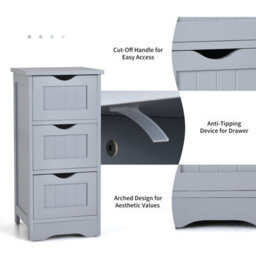 Gainoom 3 Drawers Bathroom Floor Cabinet Wood Storage Cupboard Organizer Free Standing Chest Of Drawers - thumbnail 6