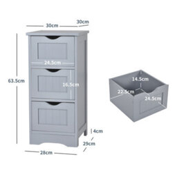 Gainoom 3 Drawers Bathroom Floor Cabinet Wood Storage Cupboard Organizer Free Standing Chest Of Drawers - thumbnail 2