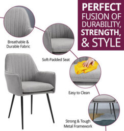 Hallowood Furniture Light Grey Fabric Chair With Metal Legs (Pair) - thumbnail 2