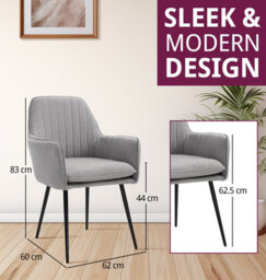 Hallowood Furniture Light Grey Fabric Chair With Metal Legs (Pair) - thumbnail 3