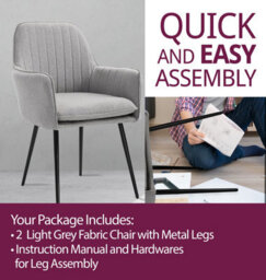 Hallowood Furniture Light Grey Fabric Chair With Metal Legs (Pair) - thumbnail 7