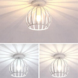 Amorly Vintage Metal Cage Lamp Shade,retro Industrial Semi Flush Mount Ceiling Light Fixture,industrial Ceiling Lamp For Loft,home Black - thumbnail 5