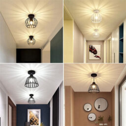Amorly Vintage Metal Cage Lamp Shade,retro Industrial Semi Flush Mount Ceiling Light Fixture,industrial Ceiling Lamp For Loft,home Black - thumbnail 2