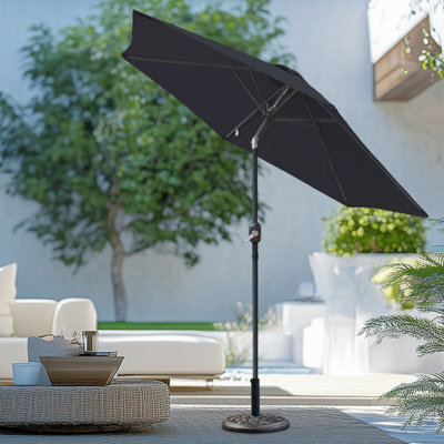 Sundaze 2.5M Black Round Garden Parasol Umbrella Patio Sun Shade Canopy Crank Tilt With Base - image 1