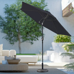Sundaze 2.5M Black Round Garden Parasol Umbrella Patio Sun Shade Canopy Crank Tilt With Base - thumbnail 1