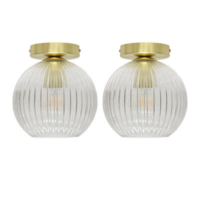First Choice Lighting Set Of 2 Betchley - Clear Ribbed Glass Satin Brass Ceiling Lights - image 1