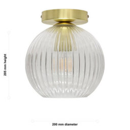 First Choice Lighting Set Of 2 Betchley - Clear Ribbed Glass Satin Brass Ceiling Lights - thumbnail 6