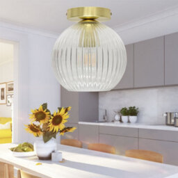 First Choice Lighting Set Of 2 Betchley - Clear Ribbed Glass Satin Brass Ceiling Lights - thumbnail 5