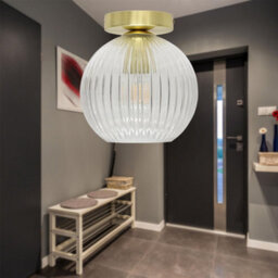 First Choice Lighting Set Of 2 Betchley - Clear Ribbed Glass Satin Brass Ceiling Lights - thumbnail 4