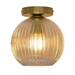 First Choice Lighting Set Of 2 Betchley - Clear Ribbed Glass Satin Brass Ceiling Lights - thumbnail 3