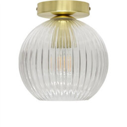 First Choice Lighting Set Of 2 Betchley - Clear Ribbed Glass Satin Brass Ceiling Lights - thumbnail 2