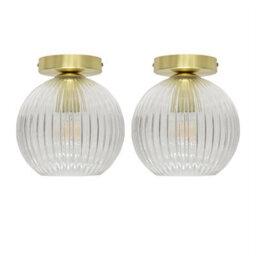 First Choice Lighting Set Of 2 Betchley - Clear Ribbed Glass Satin Brass Ceiling Lights - thumbnail 1