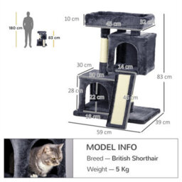 Dark Grey Cat Tree, 83Cm Indoor Cat Scratching Post Climbing Frame - thumbnail 2
