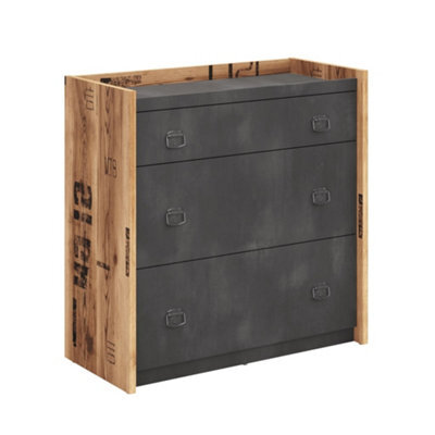 Arte Fargo Chest Of Drawers With Metal Handles In Raw Steel & Canyon Alpine Spruce W900mm X H900mm X D420mm - Ideal For Bedroom Storage - image 1