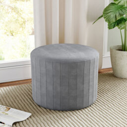 Living And Home Round Grey Velvet Upholstered  Footstool Dia 400 X H 300 mm