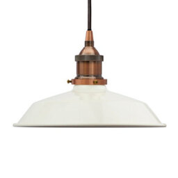 Clay White Small Trinity Metal Painted Dome Pendant Light With Antique Copper Lamp Holder And Black Round Cable - Se Home - thumbnail 1