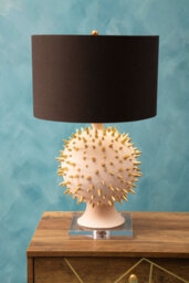 Orsina Modern Table Lamp With Gold Spikes, Black Drum Shade With Pink Globe Base, Decorative Accent Lamp - thumbnail 4