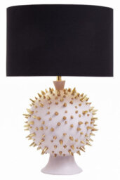 Orsina Modern Table Lamp With Gold Spikes, Black Drum Shade With Pink Globe Base, Decorative Accent Lamp