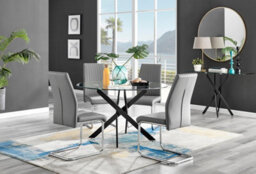 Furniturebox Uk Novara Black Leg 120Cm Round Glass Dining Table & 4 Grey Lorenzo Chairs - thumbnail 1