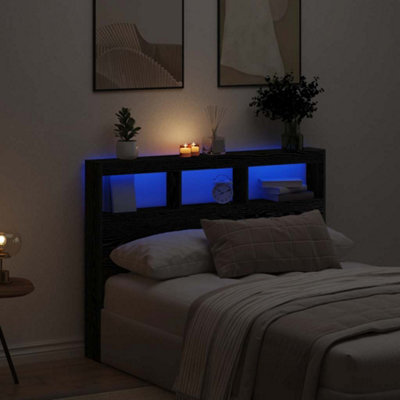 Berkfield Headboard Cabinet With Led Black Oak 140X17X102 Cm - image 1