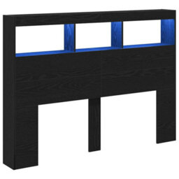 Berkfield Headboard Cabinet With Led Black Oak 140X17X102 Cm - thumbnail 3